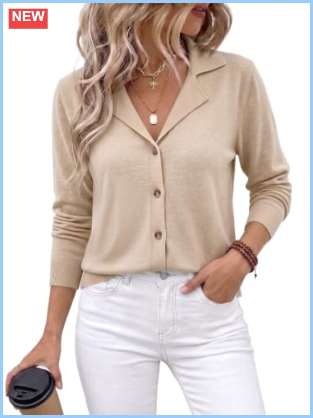 Wool Blend Cardigan Sweater Button V Neck Knit Office Layer
